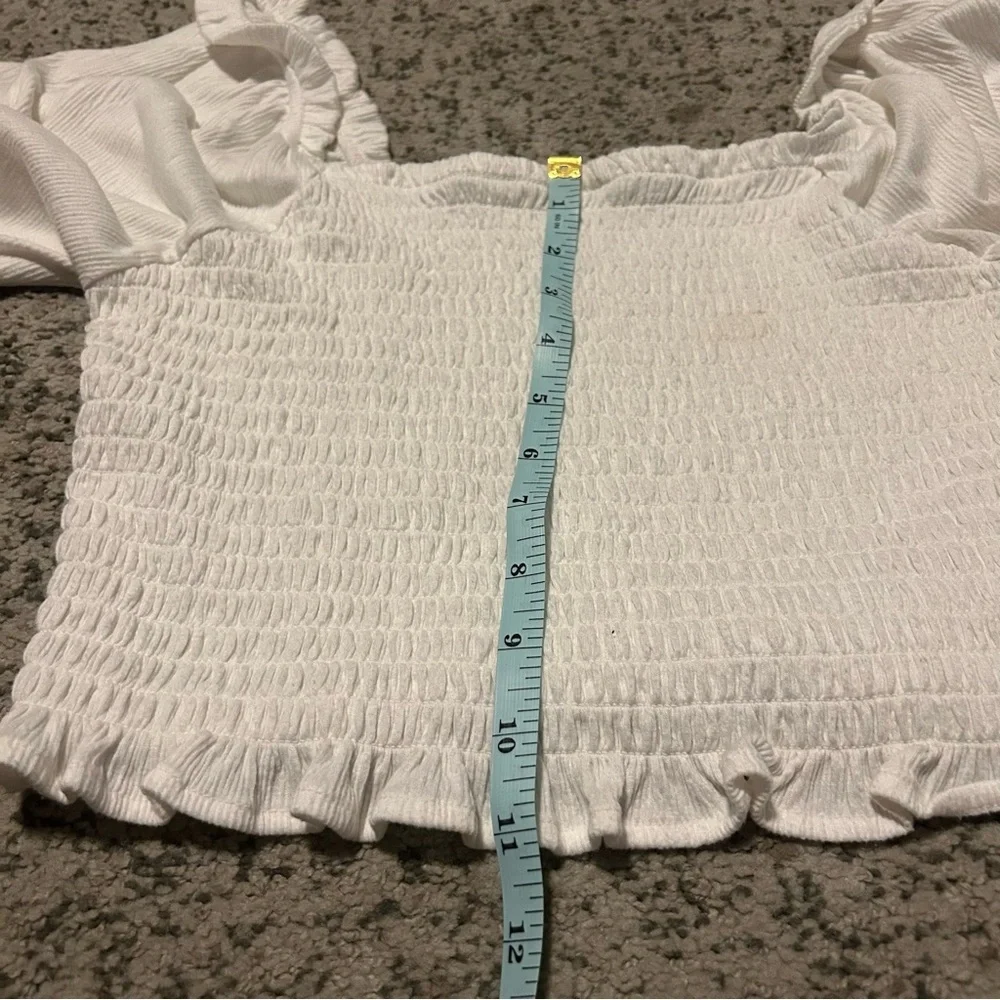 Free People White Brenyce Smocked Puff Sleeve Ruched Crop Size Medium